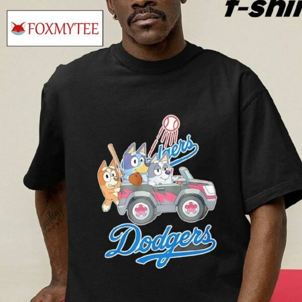 Bluey Family Driving Car Los Angeles Dodgers Shirt