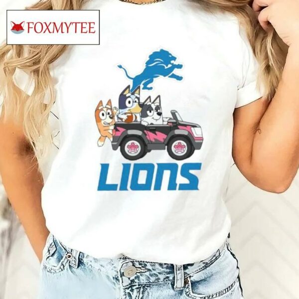 Bluey Fun In The Car With Detroit Lions Football Shirt