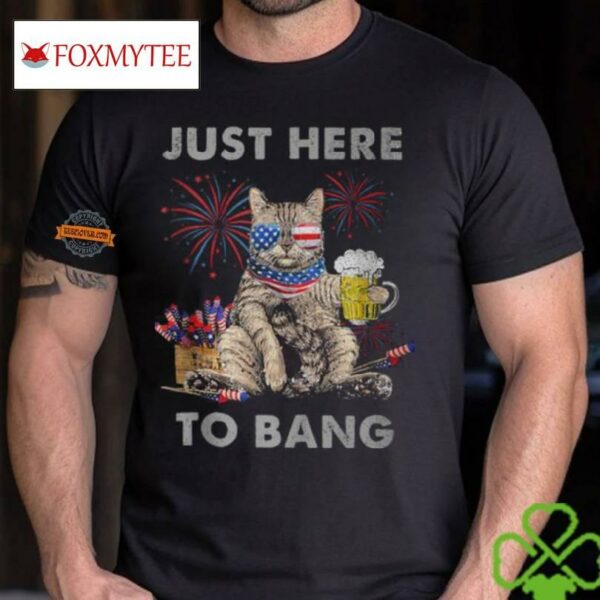 Just Here To Bang Cat 4th Of July Merica Meowica T Shirt